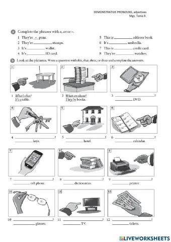 Demonstrative pronouns, a-an, adjectives