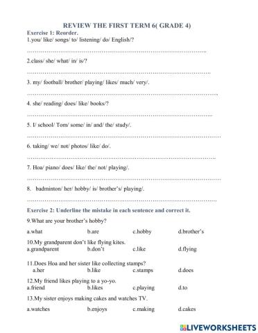 Review the first term 6( grade 4)