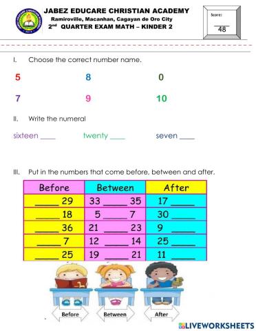 Kinder 2 - 2nd Quarter Exam