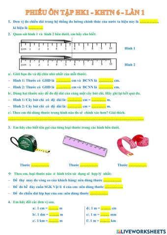 Phiếu ôn tập - khtn 6 - lần 1