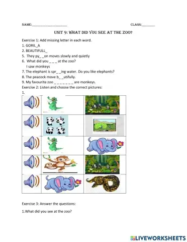 Unit 9: What did you see at the zoo?