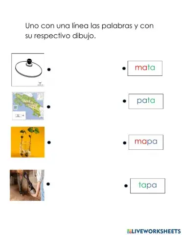 Palabras (mapa, mata, tapa, pata)