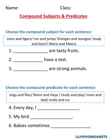 Compound Subjects and Predicates