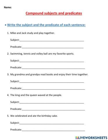 Compound subjects and predicates practice