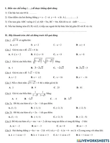 Trắc nghiệm HK1 Toán 9 17