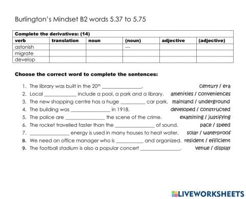 Mindset B2 words 5.37 to 5.75