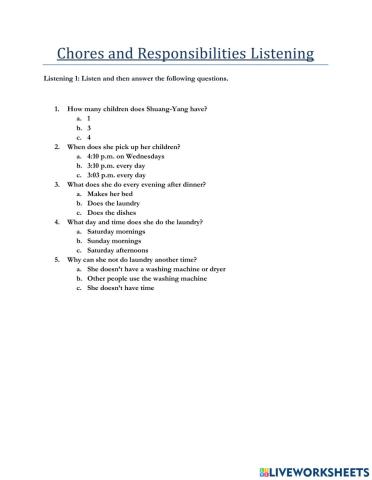 Chores and Responsibilities Listening