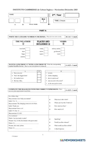 2nd YEAR FINAL EXAM 2021