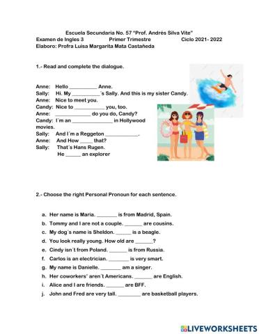 Examen de Ingles 3 Periodo de Recuperación