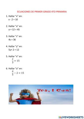Ecuaciones de primer grado 4to primaria