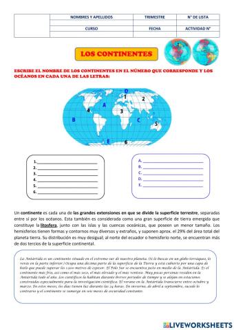 Los Continentes y Océanos del Mundo