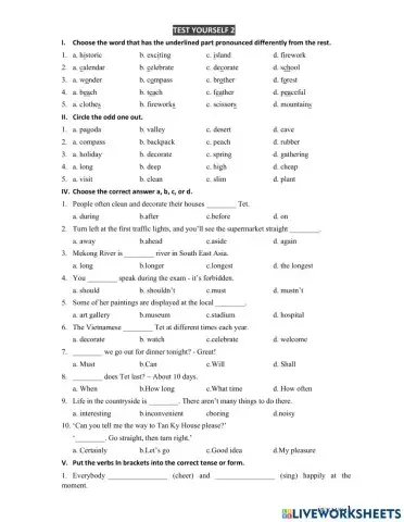 Grade 6 MLH Test yourself 2
