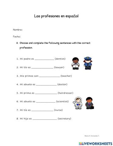 Las profesiones y adjetivos posesivos