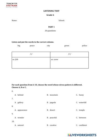 Grade 6 End-term listening test