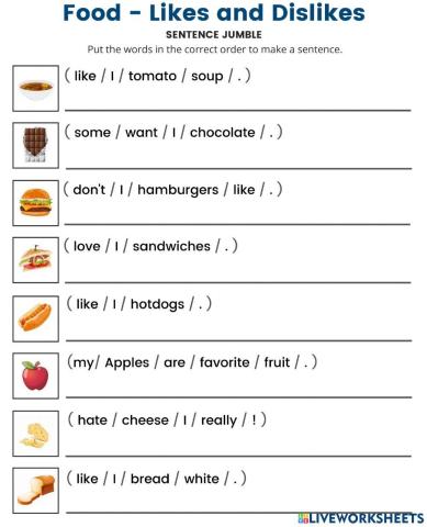 Food - Likes and Dislikes - Unscramble