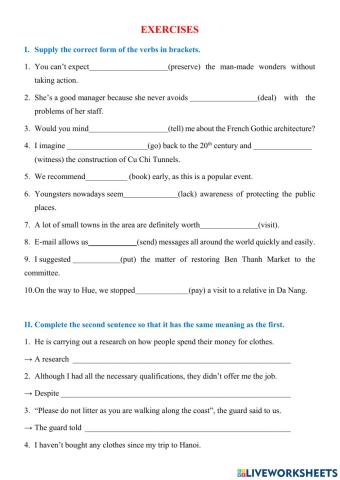 Exercise unit 5 -3 Grade 9