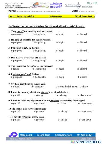 Mega Goal 1 Second Term Unit 2 Take My advice 2-Grammar
