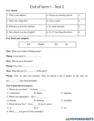 Grade 5 - End of Term I - Test 2
