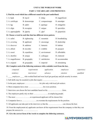 Unit 8. THE WORLD OF WORK
