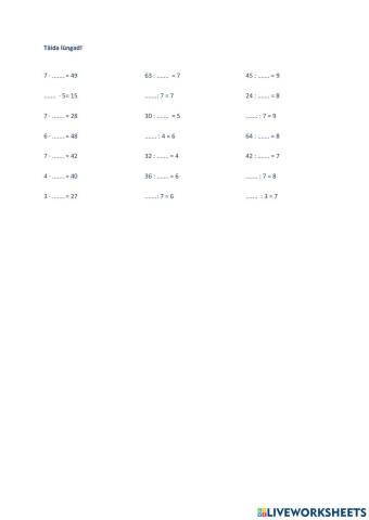 Puuduva teguri, jagatava ja jagaja leidmine