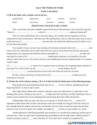Unit 8. THE WORLD OF WORK - KEY PART 4: READING