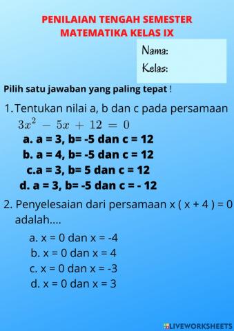 PTS Matematika kelas IX