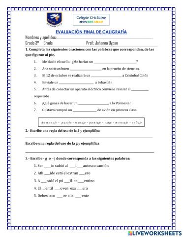 Evaluación final de caligrafia