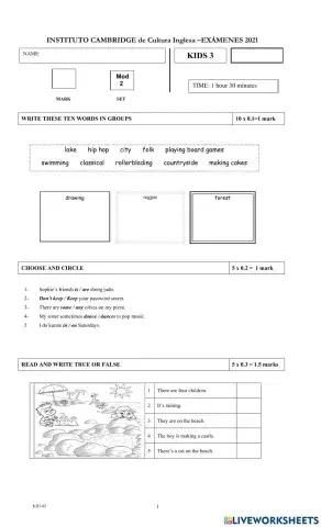 Kids 3 Cambridge Exam  2021