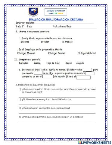 Evaluación final de formación cristiana