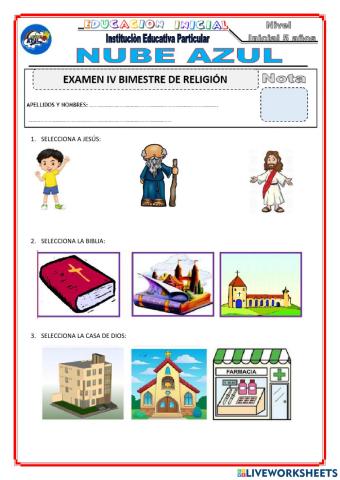 Examen de religion 5 años