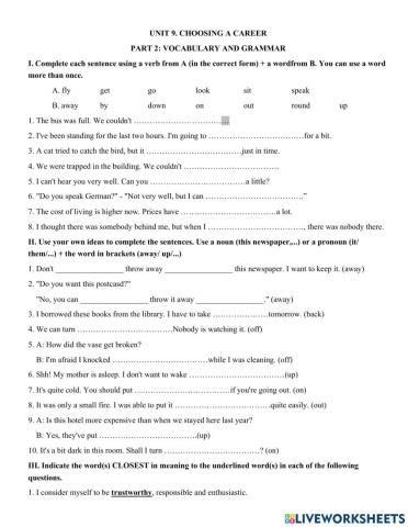 Unit 9. CHOOSING A CAREER  PART 2: VOCABULARY AND GRAMMAR