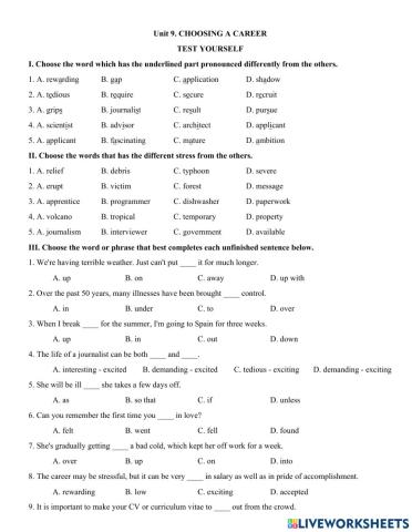Unit 9. CHOOSING A CAREER  TEST YOURSELF