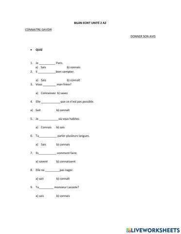 Les verbes connaître et savoir