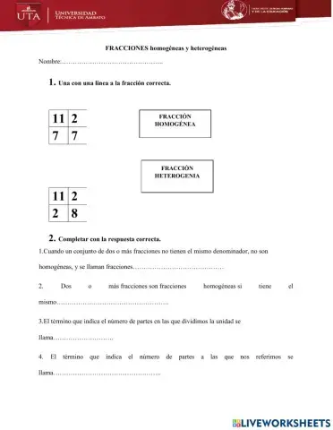 Fracciones homogéneas y heterogéneas