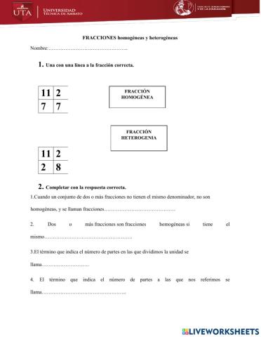 Fracciones homogéneas y heterogéneas