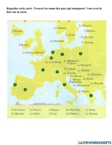 Les articles définis et les pays de l'Europe