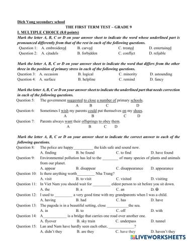 E9 - Đề HK 1 DV 2019
