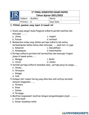 1st Final Semester Buddhist P6