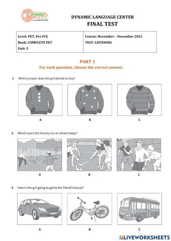 COMPLETE PET Unit 5 test