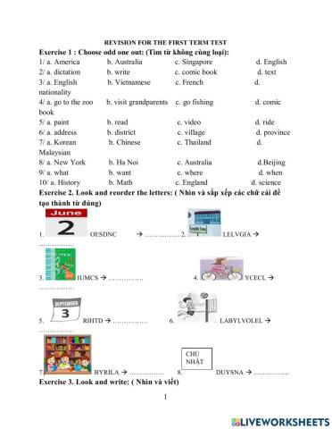 Revision for the First term test-Grade 4-Reading-Writing