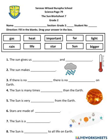 Science, The Sun, Worksheet 7