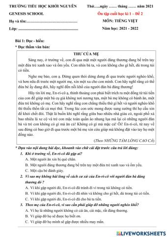 Ôn tập cuối kì 1