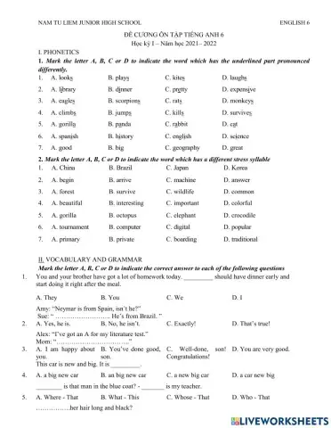 Grade 6Review for the first term test