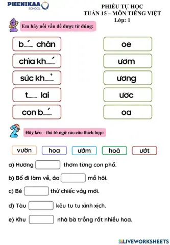 Phiếu cuối tuần môn Tiếng Việt