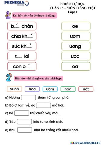Phiếu cuối tuần môn Tiếng Việt
