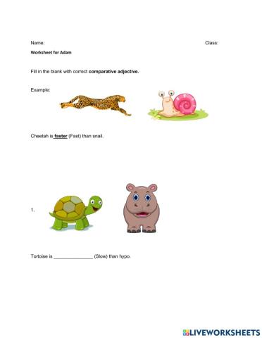 Worksheet Comparative adjective