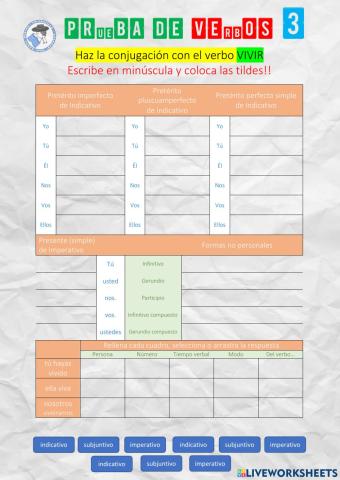 Prueba de verbos 3 febrero