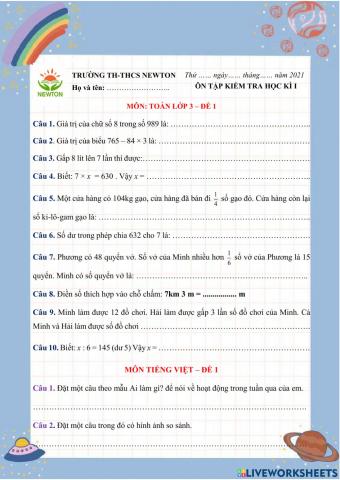 Ôn tập học kì 1 - lớp 3