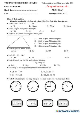 Ôn tập cuối học kì 1
