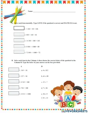 Dividing Numbers by 10, 100 and 1000